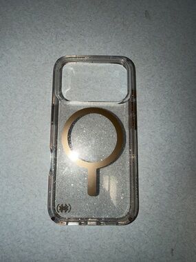 iPhone 17 Pro Speck Clear Glitter MagSafe-Compatible Phone Case with Gold Ring